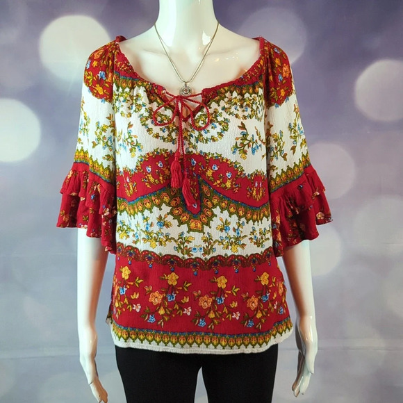 Bila sz S Vibrant Beautiful Colorful Floral on or off the Shoulder Top - Picture 1 of 10